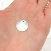 DSS5. 15MM White Sterling Silver Brushed Round Flat Disc Charm with a Single Hole
